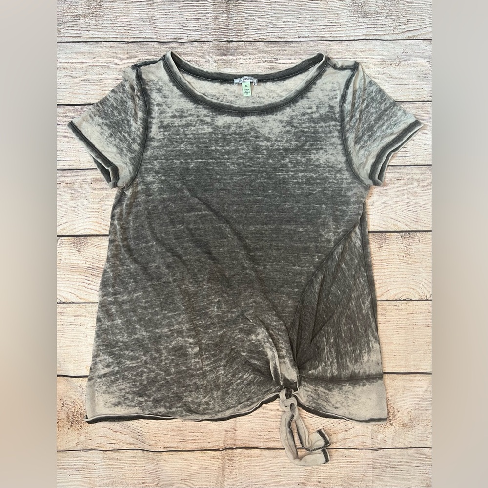 Distressed tie front tshirt